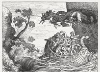Escena de 'La Odisea' en la que Ulises escapa en un paso marítimo de la ninfa-monstruo Escila.