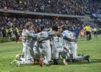 Celebración de Millonarios tras el segundo gol a Pasto.