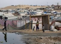 Palestinos en los campos de refugiados en Rafah, sur de la Franja de Gaza.