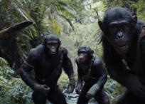 De izq. a der.: Noa (Owen Teague), Soona (Lydia Peckham) y Anaya (Travis Jeffery) durante una de las escenas de ‘El planeta de los simios: nuevo reino’.