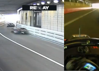 Un carro en el gran premio de Mónaco apunto de chocar con otro