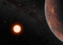 Ilustración de Gliese 12 b en órbita alrededor de una enana roja fría.