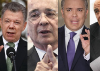 Expresidentes Juan Manuel Santos, Álvaro Uribe, Iván Duque y Ernesto Samper.