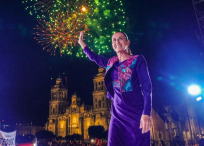 Claudia Sheinbaum durante su festejo en el Zócalo de la Ciudad de México.