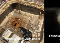 Hayley Gilmartin y su esposo Trevor encontraron un túnel de 20 pies de profundidad lleno de agua debajo de su casa en Michigan.