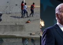 El presidente Joe Biden y migrantes en la frontera sur de Estados Unidos.