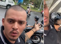Hombre se hizo viral por pasar sobre motociclistas mal parqueados.