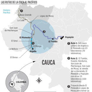 Mapa de las rutas de la coca al Pacífico.