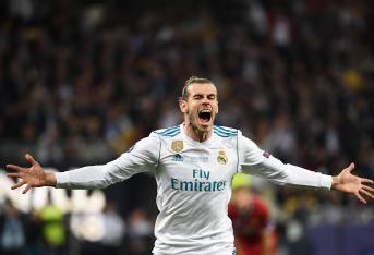Gareth Bale festeja el segundo gol del Real Madrid, de media chilena.