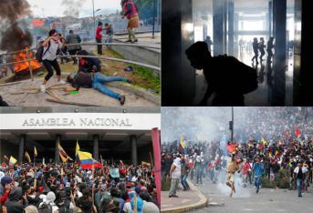 Manifestantes indígenas tomaron este martes el edificio de la Asamblea Nacional (Parlamento) de Ecuador al grito de "¡fuera Moreno fuera!", tras tirar abajo las verjas de seguridad que rodaban la sede.