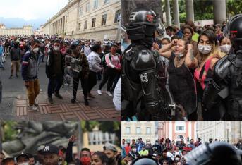 Venezolanos, vendedores ambulantes y habitantes de calle salieron a las calles de Bogotá y Pereira a protestar exigiendo subsidios y garantías en medio de la cuarentena.