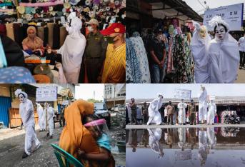 Un pueblo de Indonesia recurre a una antigua superstición para disuadir a sus habitantes de salir a las calles durante la pandemia por coronavirus. conozca las fotografías de estos espectros que alertan sobre el coronavirus en Indonesia.