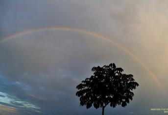 En diferentes puntos de la ciudad se pudo observar un llamativo arco iris que causó sensación en redes sociales.