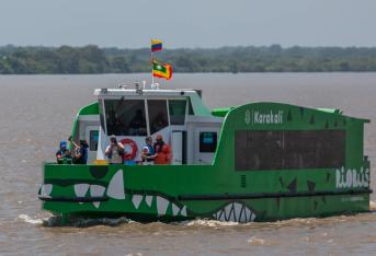 Primer viaje del Riobus Karakalí en el Río Magdalena desde el Gran Malecón de Barranquilla. Esto celebrado el 11 de agosto de 2023.