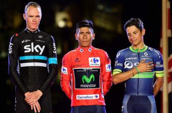 Podio Vuelta a España: Chris Froome, Nairo Quintana y Esteban Chaves. (izq. a der.)