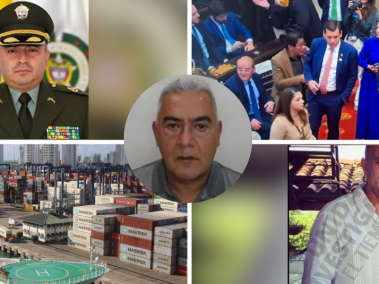 Arriba: El coronel Yorguin Malagón y el representando Uscátegui en el congreso. Abajo: El agente encubierto Peter Nocua y alias El Bendecido. Centro, 'Papá Pitufo'.