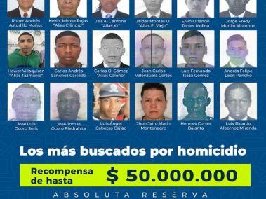 El cartel de los más buscados en Cali.