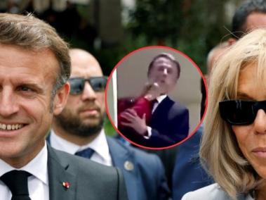 Emmanuel Macron, presidente de Francia, acompañado de su esposa