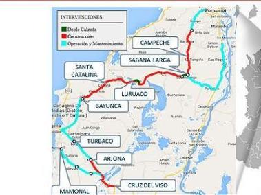 Este es el trayecto que marca la nueva doble calzada entre Barranquilla y Cartagena.