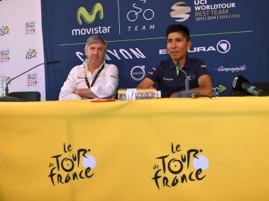 Eusebio Unzue y Nairo Quintana. (Director y líder del equipo, Movistar Team)