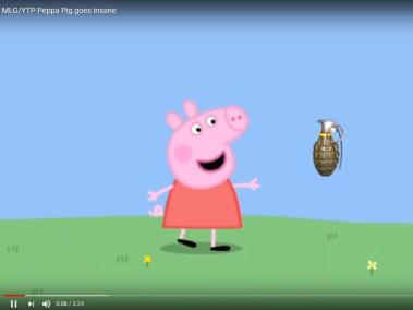 Peppa Pig lanzando una granada a su hermanito, incluso hay versiones ‘didácticas’ en las que los personajes intercambian sus cabezas.