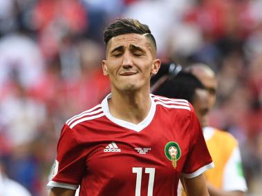 La selección de Marruecos perdió 1-0 contra Portugal. En la foto se lamenta Faycal Fajr.