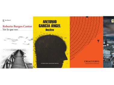Caratulas de los cinco libros finalistas para el Premio Nacional de Novela 2018.