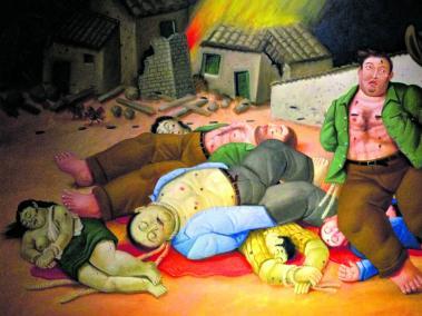 Pintura ‘Masacre en Colombia’, del pintor antioqueño Fernando Botero. Actualmente está exhibida en el Museo Nacional, al cual fue donada por el artista junto con otros 23 óleos.