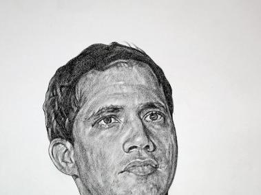 Retrato de Juan Guaidó, presidente interino de Venezuela, dibujado por el artista colombiano, Omar Gordillo.