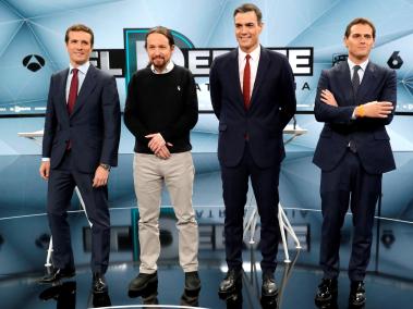 Los candidatos a presidir el Gobierno de España tras las elecciones generales, Pablo Casado (PP) (i); Pablo Iglesias (Unidas Podemos) (2i); Pedro Sánchez (PSOE) (2d) y Albert Rivera (Cs) (d).