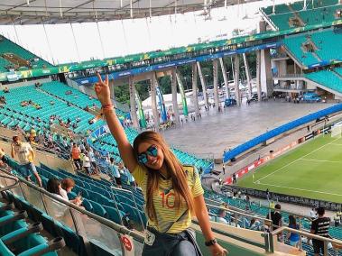 La hermana de James Rodríguez en el estadio Arena Fonte Nova.