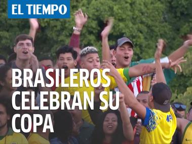 Hinchas de la selección de Brasil celebran la conquista de su novena copa America.