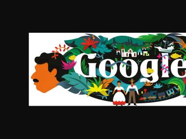 Doodle por el aniversario 91 del nobel colombiano de literatura Gabriel García Márquez. Este diseño, a diferencia de otros, tuvo presencia internacional. El diseño fue mostrado en 37 países y estuvo disponible en 16 idiomas.  Publicado el 6 de marzo de 2018.