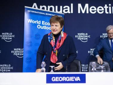Kristalina Georgieva, directora Gerente del FMI, en la conferencia de prensa sobre la actualización de las perspectivas de la Economía Mundial, previo a la 50ª reunión anual del Foro Económico Mundial (FEM) en Davos, Suiza.