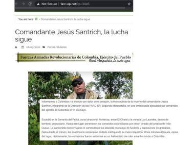 Esta es la publicación en la cual las disidencias confirman la muerte de Jesús Santrich.