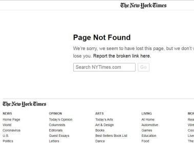 Así aparece la página del The New York Times, tras la caída de su portal.
