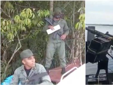 Miembros de la Guardia Venezolana (izq.) retuvieron embarcación. Armada de Colombia (der.) los instó a salir.
