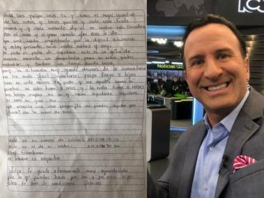 Felipe Arias, presentador de Noticias RCN, recibió una carta que lo hizo llorar.