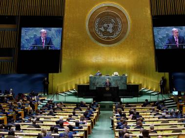 El Secretario General de las Naciones Unidas, Antonio Guterres, se dirige a Asamblea General de la ONU el 21 de septiembre de 2021.
