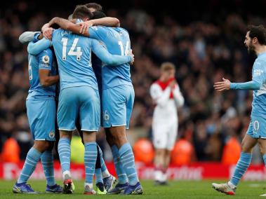 Celebración del Manchester City, que venció al Arsenal.