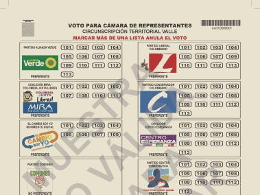 Tarjeta electoral de partidos en el Valle.