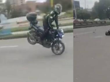 El momento en el un motociclista se accidenta en un punto de la avenida 68, en Bogotá. // Foto: captura pantalla video @BN123colombia Twitter
