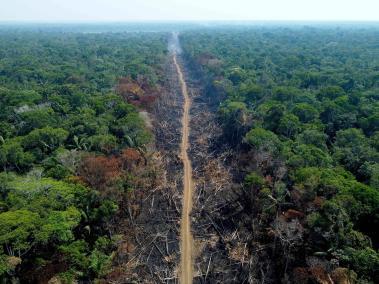 Una zona deforestada y quemada se ve en un tramo de la BR-230 (carretera transamazónica) en Humaitá, estado de Amazonas, Brasil, el 16 de septiembre de 2022. Según el Instituto Nacional de Investigaciones Espaciales (INPE), los focos de incendio en la región amazónica registraron un aumento récord en la primera quincena de septiembre, siendo la media del mes de 1.400 incendios por día.