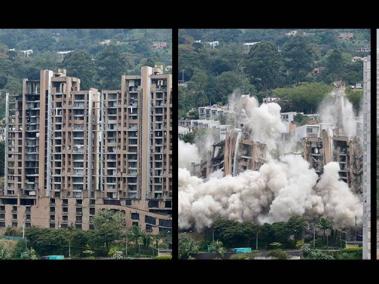 Imágenes del momento en que el Continental Towers fue demolido.