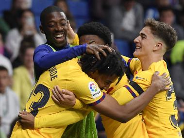 Barcelona celebra un gol contra Español.