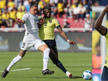 Ecuador vs. Uruguay. A  la derecha, el autor de los goles. Félix Torres.