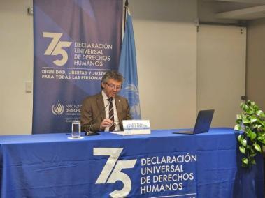 Fabián Salvioli, relator especial de la ONU sobre la promoción de la verdad, la justicia, la reparación y las garantías de no repetición, en rueda de prensa en Colombia. Foto: 29/09/2023