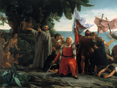 'Primer desembarco de Cristóbal Colón en América', retratado por el español Dióscoro Puebla.