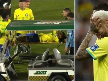 Así fue el momento cuando la figura brasileña salió de la cancha al ser lesionado.