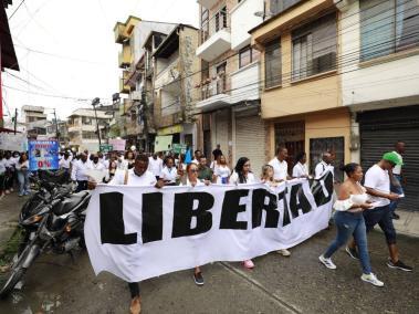 Marcha en en Quibdó en la que se pidió la libertad del delegado de la Registraduría en el Chocó, Jefferson Murillo.
